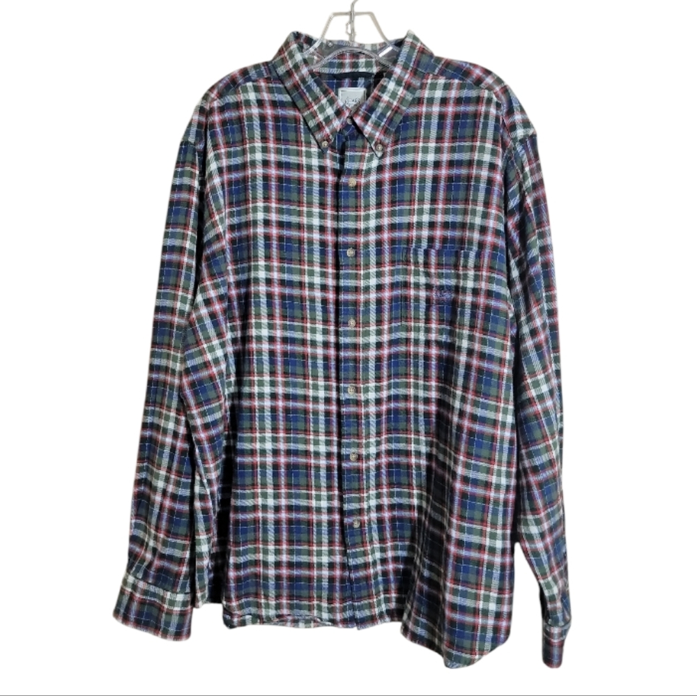Chaps men's size XXL cotton Ffannel plaid button down shirt green red blue white